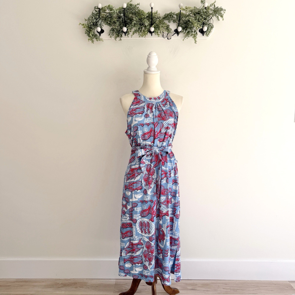 Talbots NANTUCKET SLUB HALTER MIDI DRESS - FISH MARKET New XLP S6019